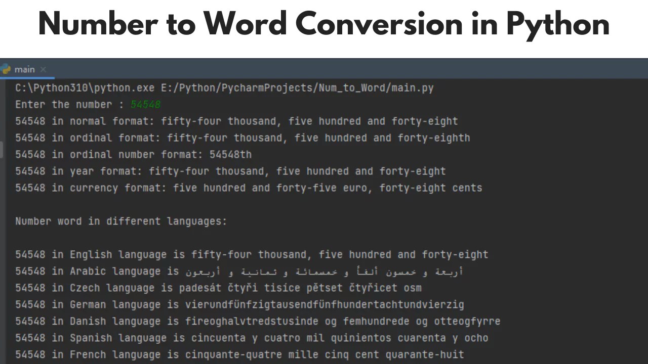 Converting Numbers to Words in Python using num2words Library